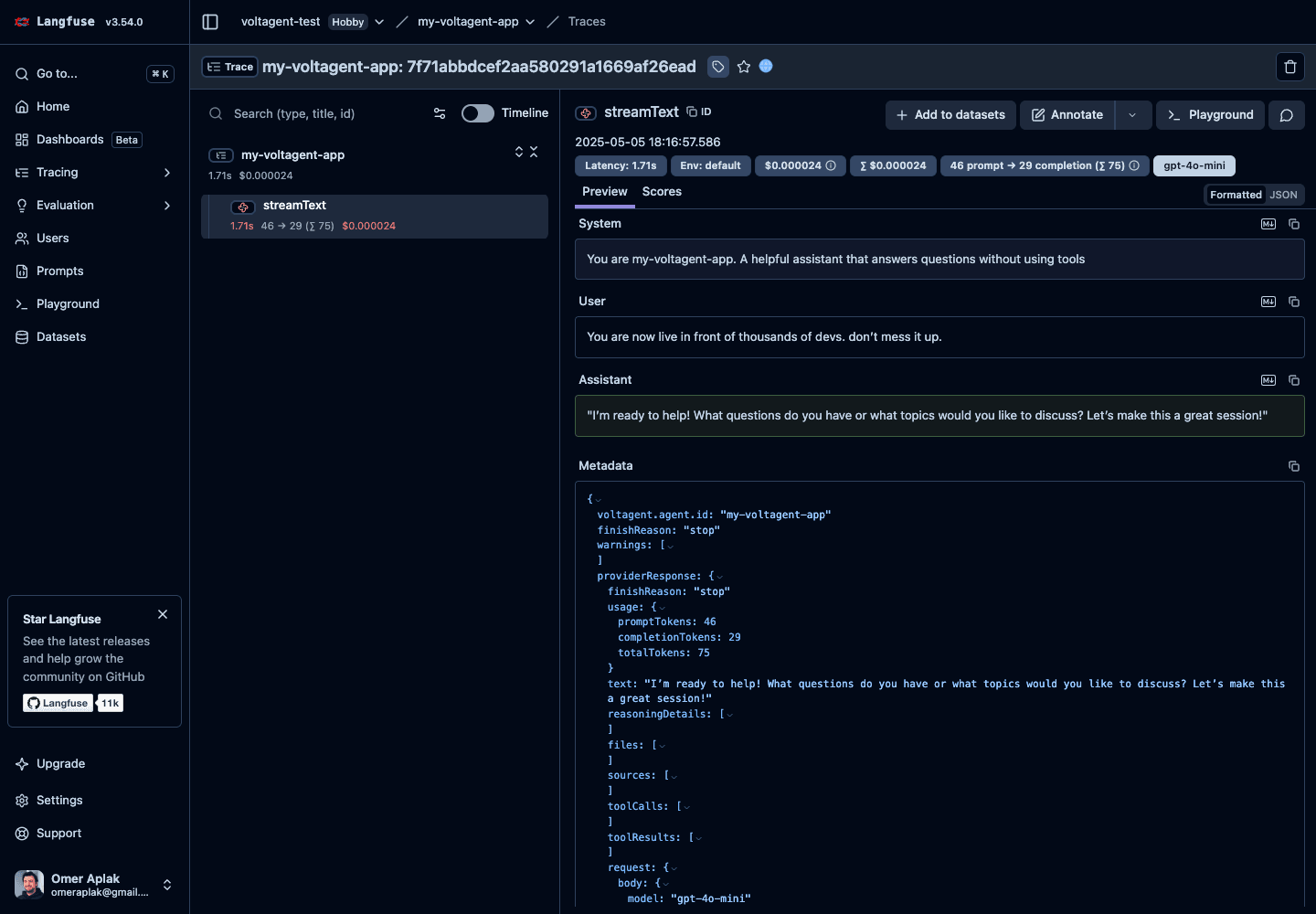 VoltAgent trace in Neural Inverse UI